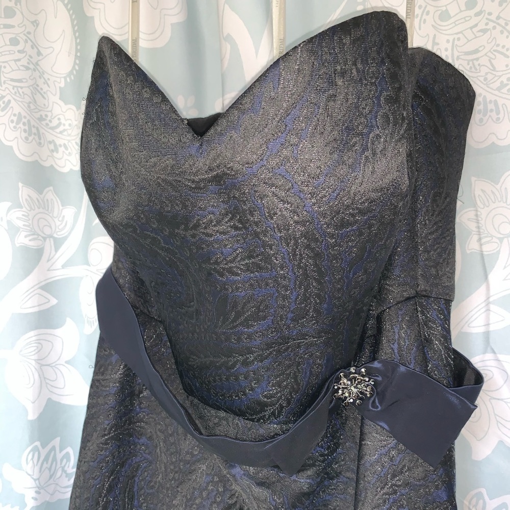 Blue Strapless Damask Cocktail Dress